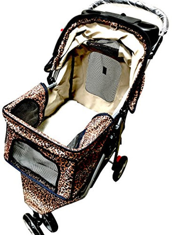 Image of Premium Quality Pet Carrier Stroller For Cat & Dog By Pets Captain, Mesh Sides & Undercarriage Storage, 2 Cup Holders, Foldable, Bonus Leash, Collar & Harness, 66 Lbs Weight Limit