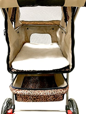 Image of Premium Quality Pet Carrier Stroller For Cat & Dog By Pets Captain, Mesh Sides & Undercarriage Storage, 2 Cup Holders, Foldable, Bonus Leash, Collar & Harness, 66 Lbs Weight Limit