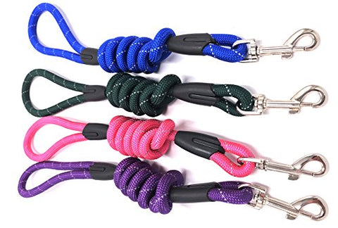 Image of PetsCaptain Reflective Heavy Duty Round Rope Dog Leash (0.5" Diameter x 48" Long) & Reflective Dog Collar (1" Wide x Adjustable Neck Size 14.5"~22") Set