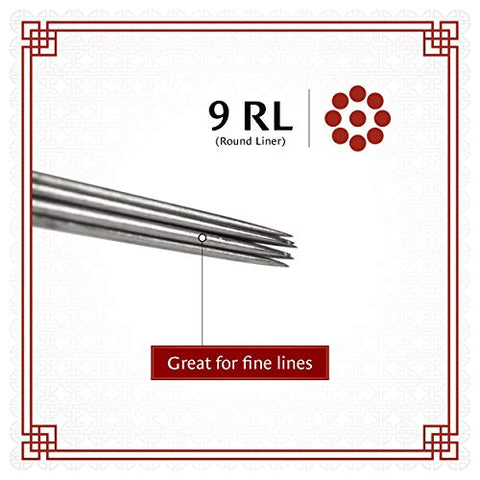 Image of One Tattoo World 100pcs 9RL Disposable Sterile Tattoo Needles 9 Round Liner Supply Set, OTW-100-9RL.1