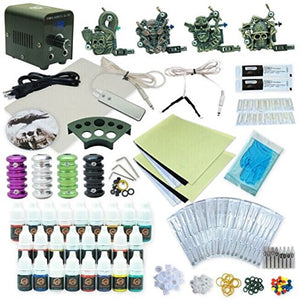 1TattooWorld Complete Tattoo Starter Kit, 4 Tattoo Machines, Power Supply, 25 Color Tattoo Inks, Grips, Needles OTW-KTB425B