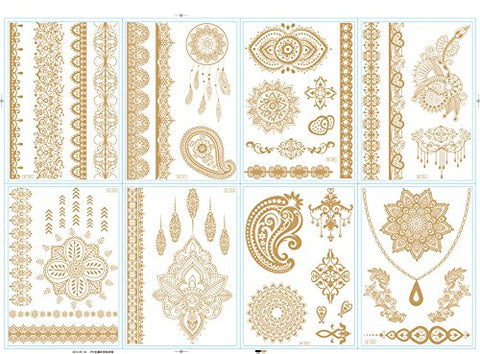 Image of 1TattooWorld 8-Sheets (6"x 8") Metallic Temporary Tattoos, 38 Super Large Tattoo Designs, OTW-TMPTS802