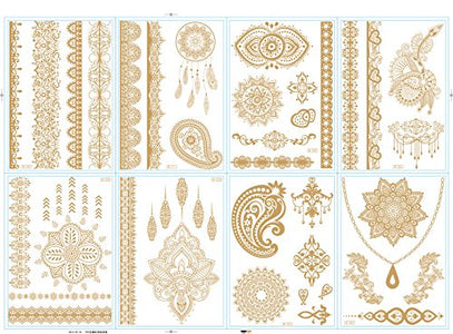 1TattooWorld 8-Sheets (6"x 8") Metallic Temporary Tattoos, 38 Super Large Tattoo Designs, OTW-TMPTS802