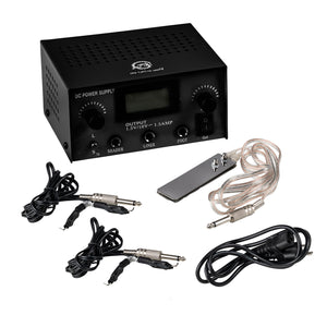 One Tattoo World Dual Digital Tattoo Power Supply with Foot Pedal and 2 Clip Cords, Black Color, OTW-P008-3.1